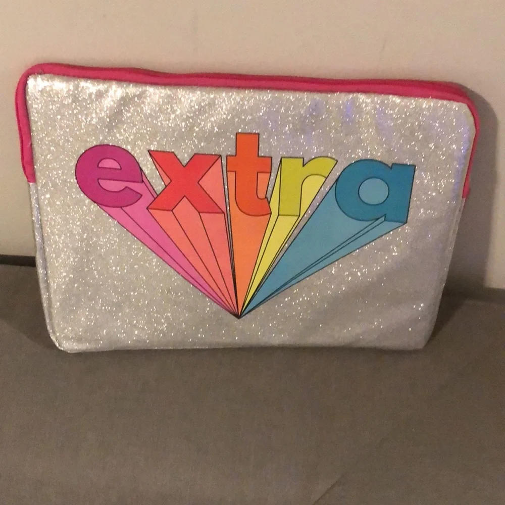 YOOBI Laptop Case In Metallic Silver Glitter With Rainbow Letters “Extra “